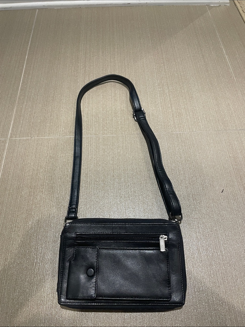 Black Leather Crossbody Bag for Men - Classic Minimalist